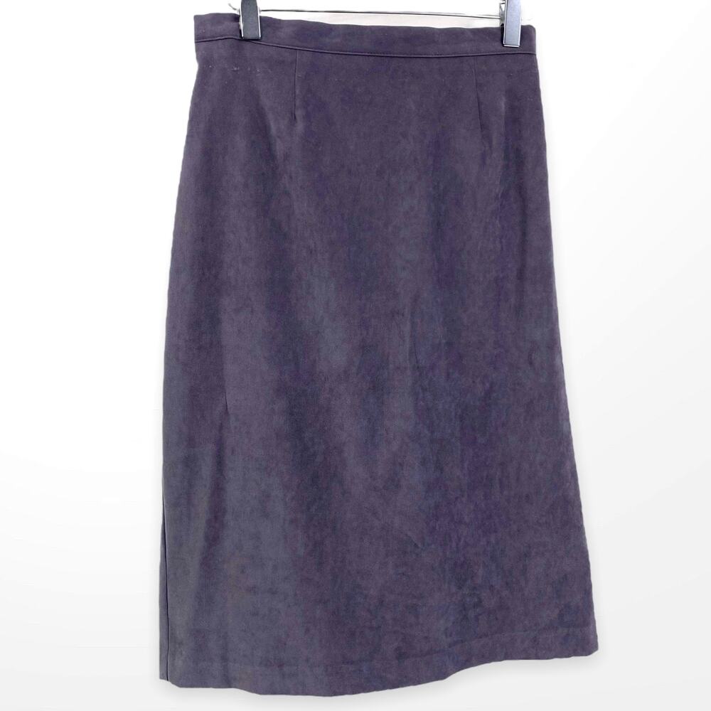 90s Vintage Gray Velour Stretch Waist Back Slit Pencil Skirt
